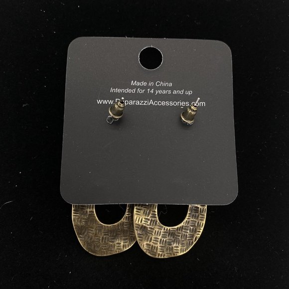 Paparazzi Fashion Jewelry Industrial Antiquity Brass Tone Post Earrings - Picture 3 of 3